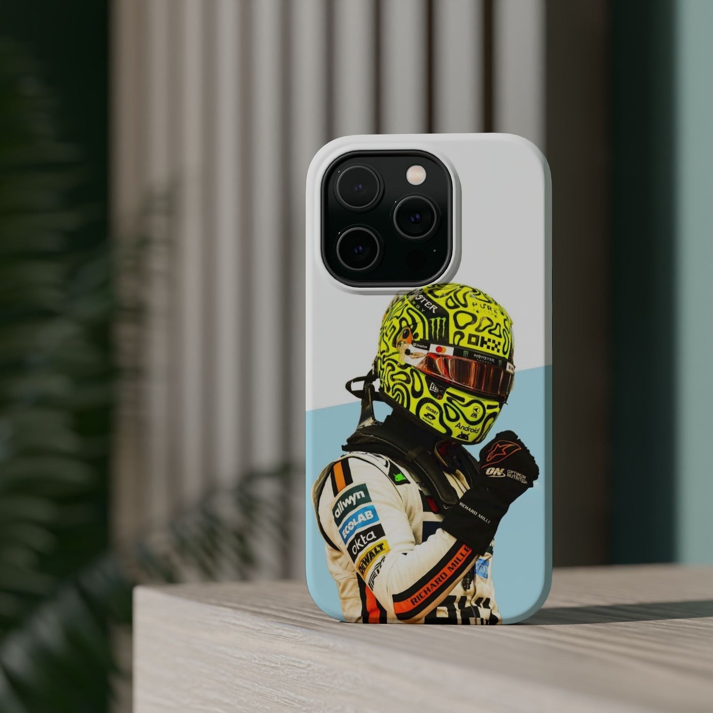 Lando Norris F1 Phone Case – White & Neon Helmet Edition