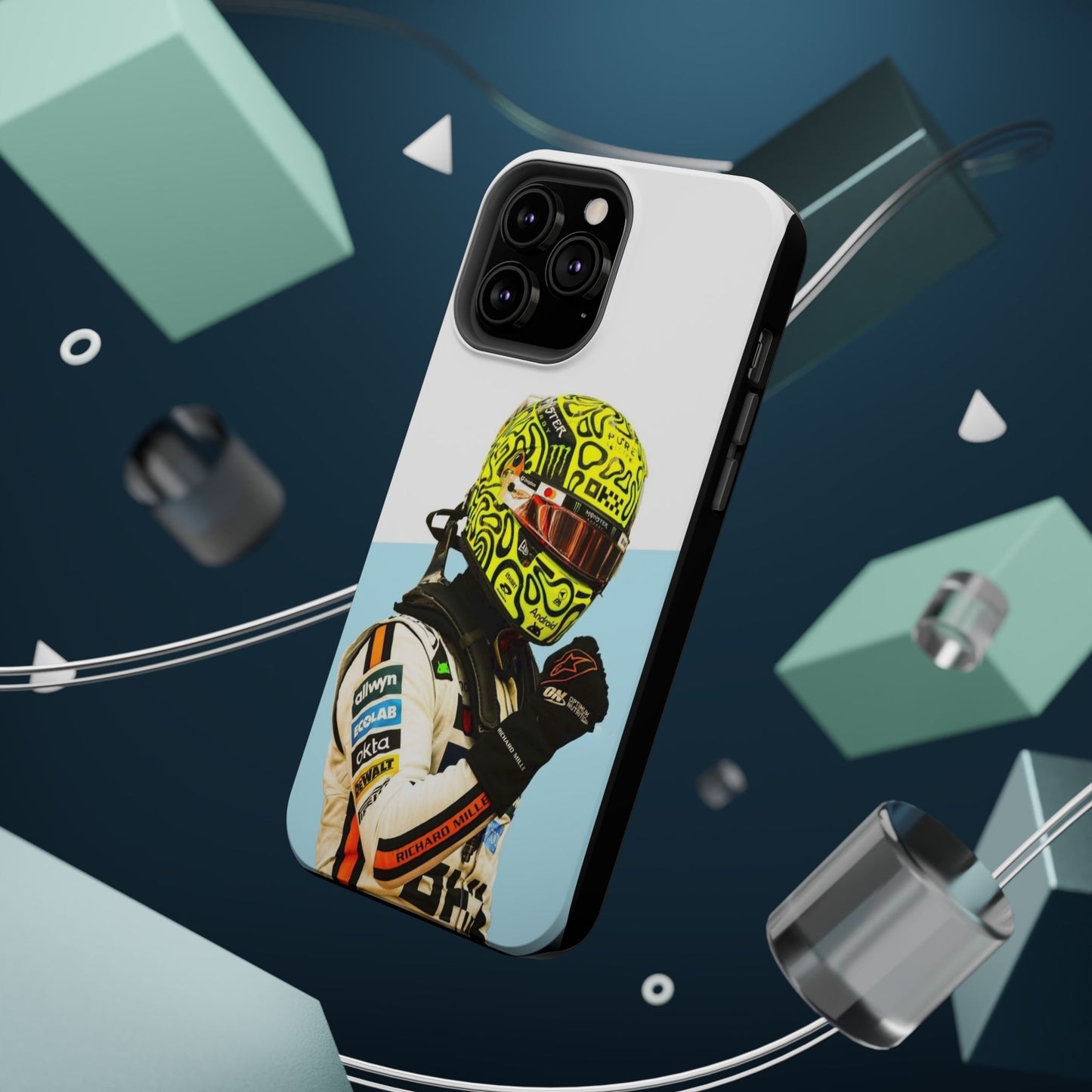 Lando Norris F1 Phone Case – White & Neon Helmet Edition