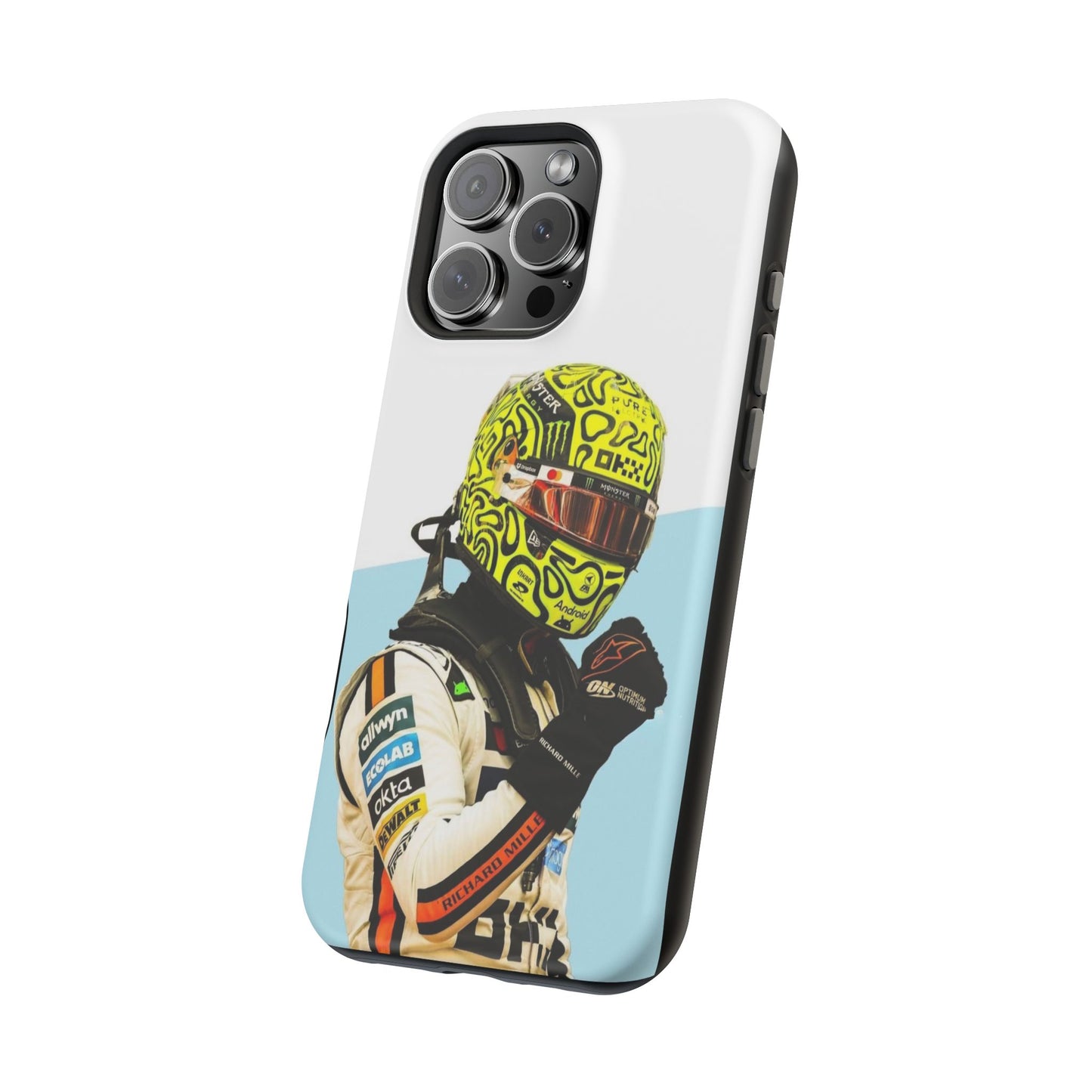 Lando Norris F1 Phone Case – White & Neon Helmet Edition