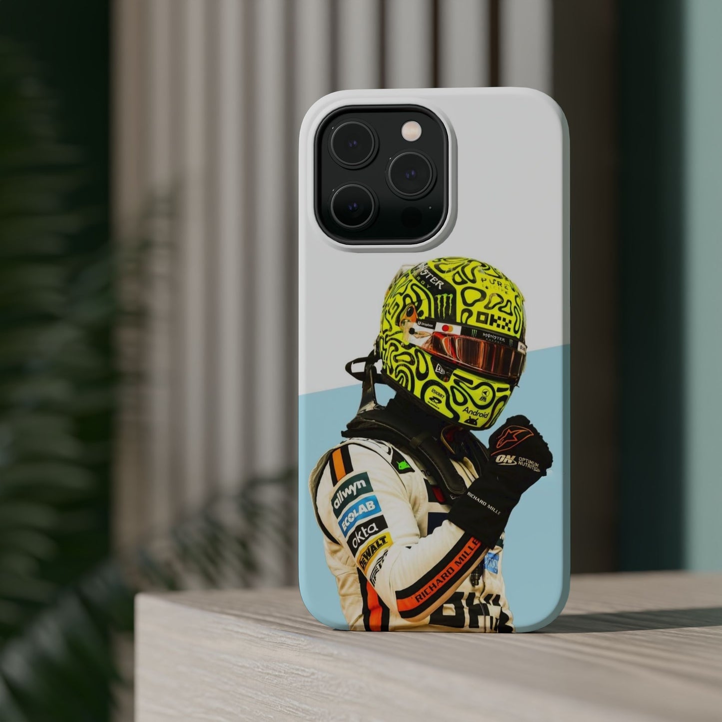 Lando Norris F1 Phone Case – White & Neon Helmet Edition