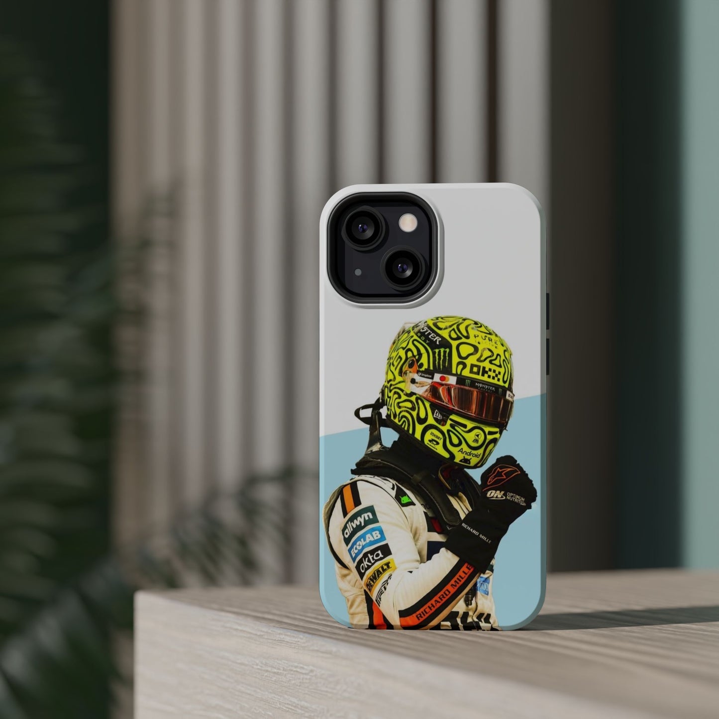Lando Norris F1 Phone Case – White & Neon Helmet Edition