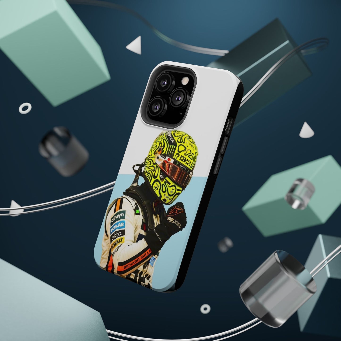 Lando Norris F1 Phone Case – White & Neon Helmet Edition