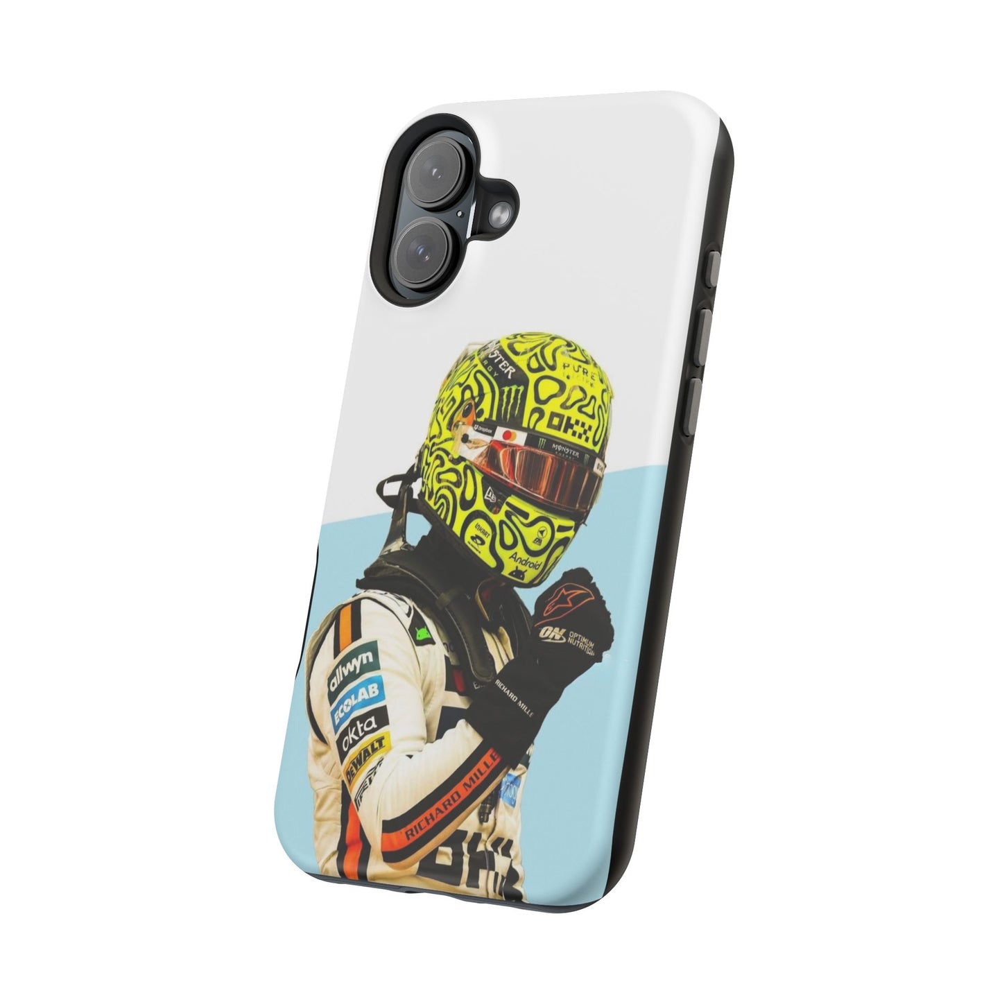 Lando Norris F1 Phone Case – White & Neon Helmet Edition