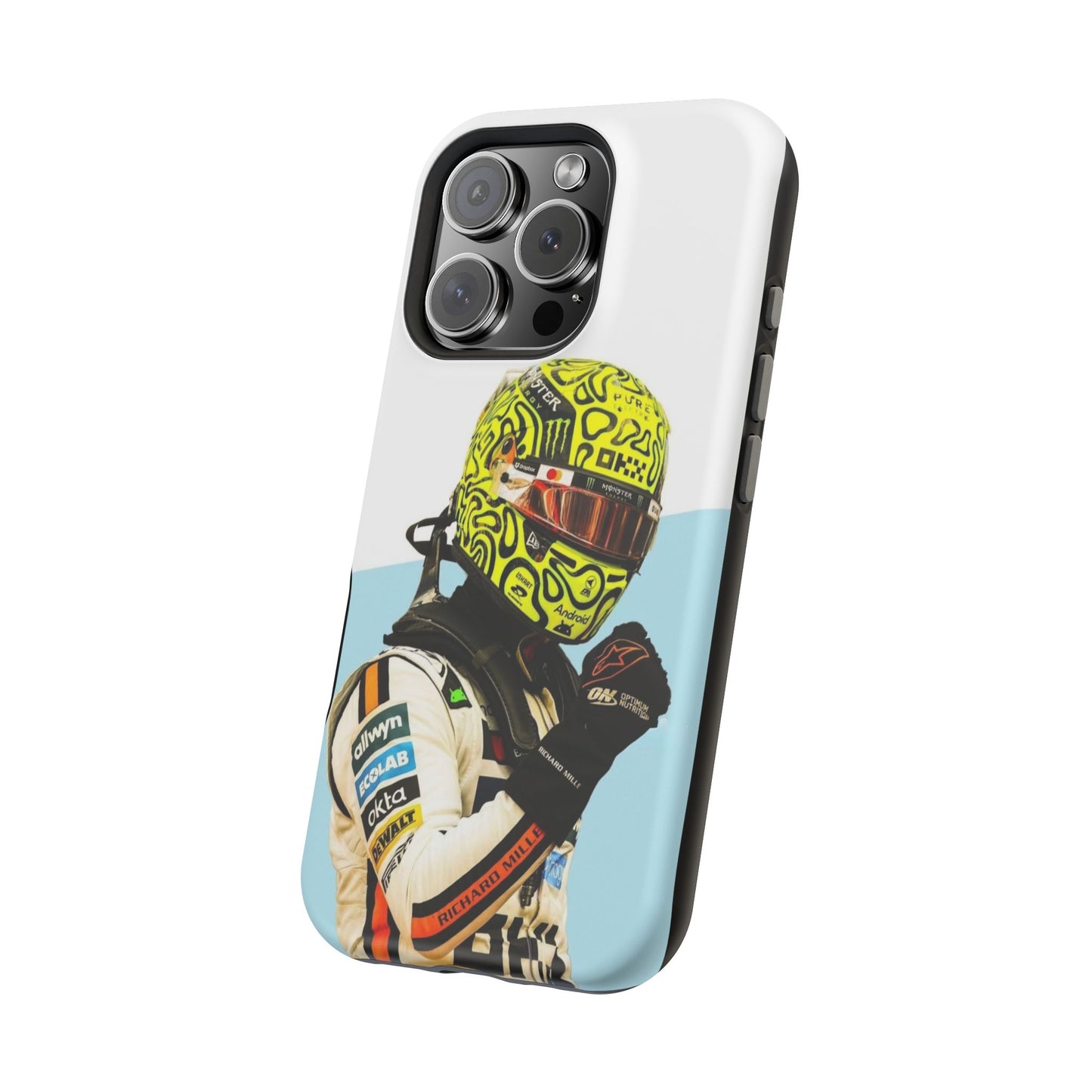 Lando Norris F1 Phone Case – White & Neon Helmet Edition