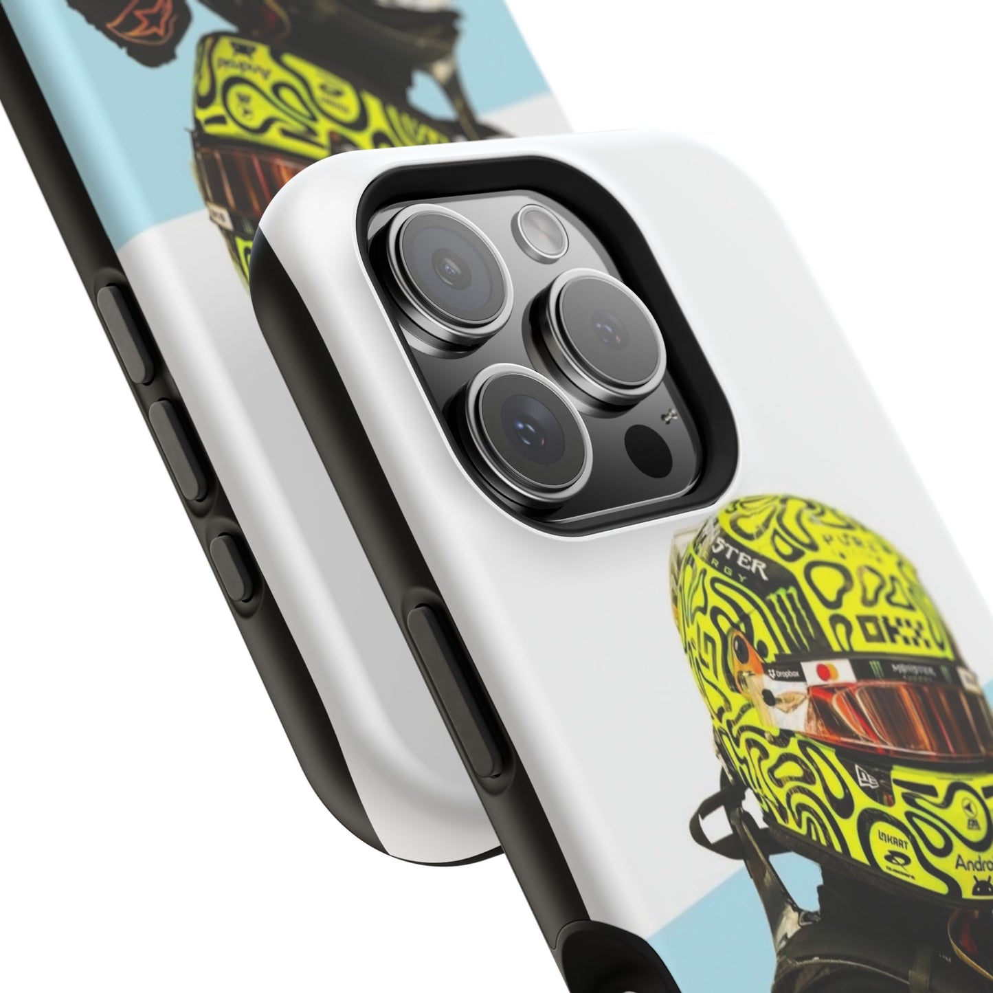 Lando Norris F1 Phone Case – White & Neon Helmet Edition