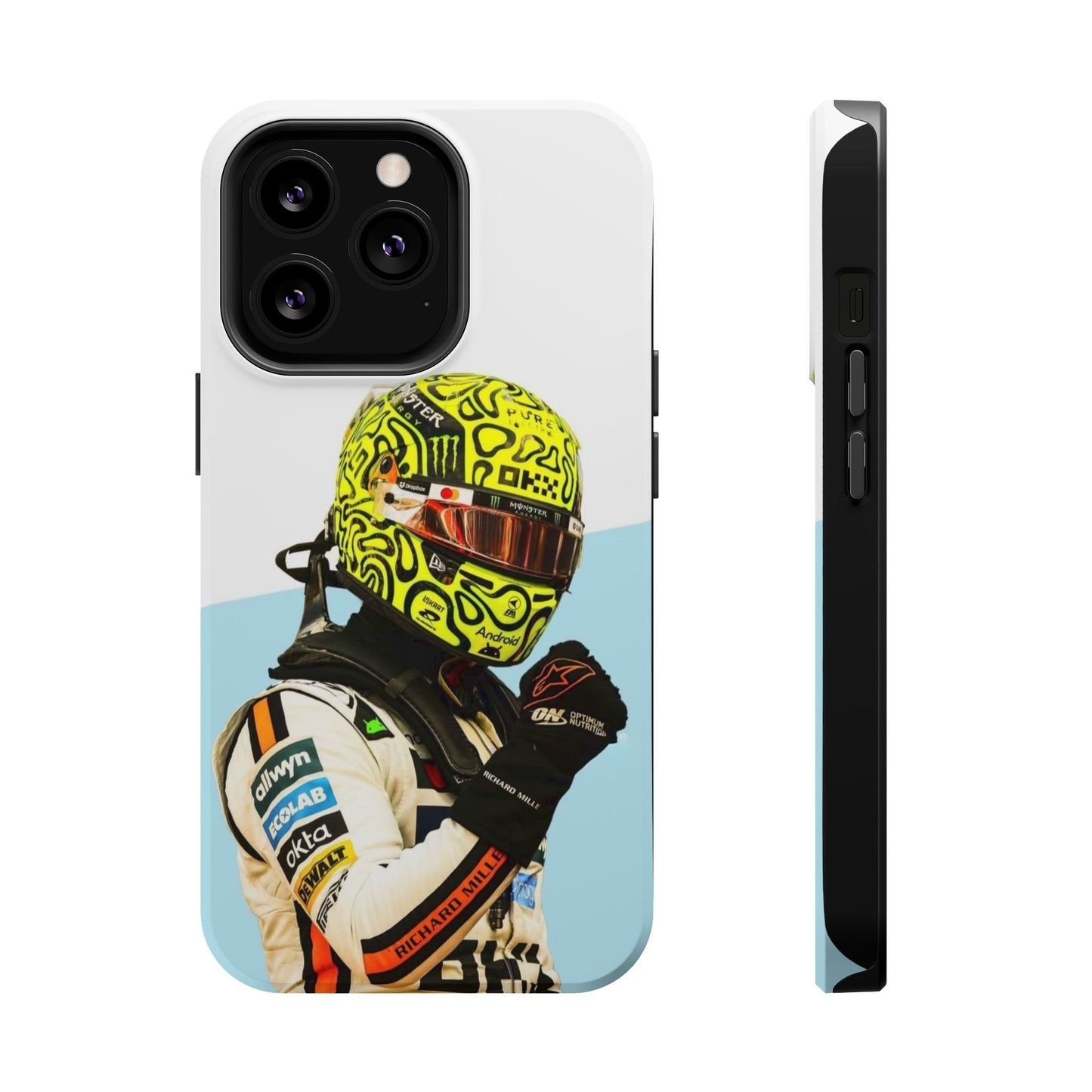 Lando Norris F1 Phone Case – White & Neon Helmet Edition