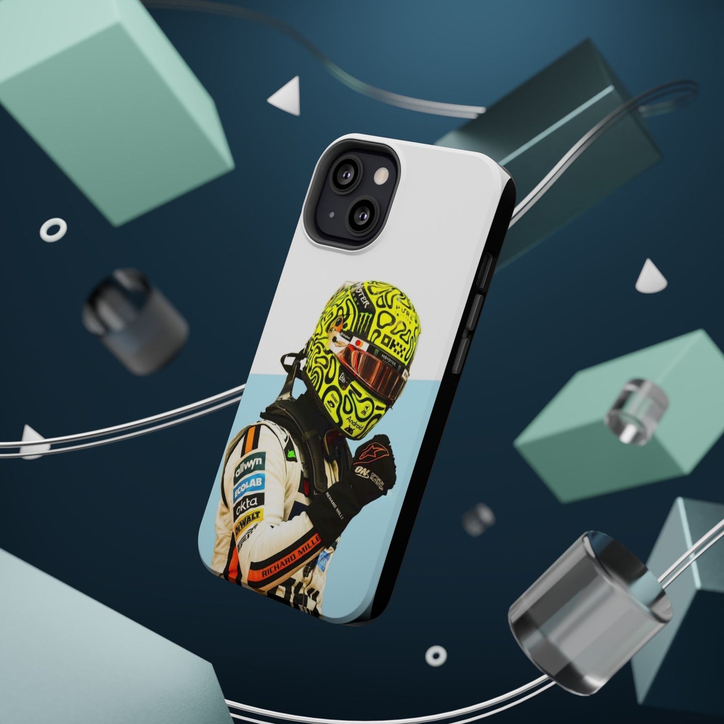 Lando Norris F1 Phone Case – White & Neon Helmet Edition