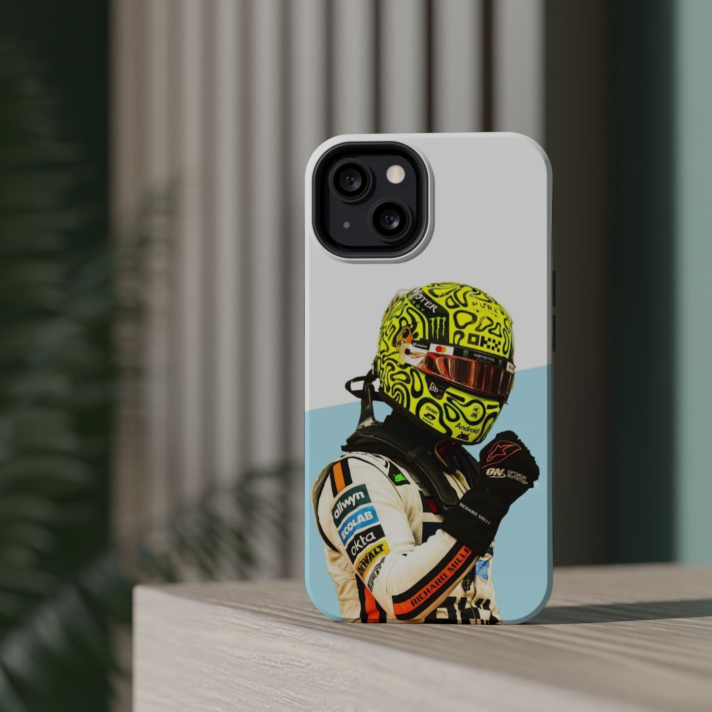 Lando Norris F1 Phone Case – White & Neon Helmet Edition