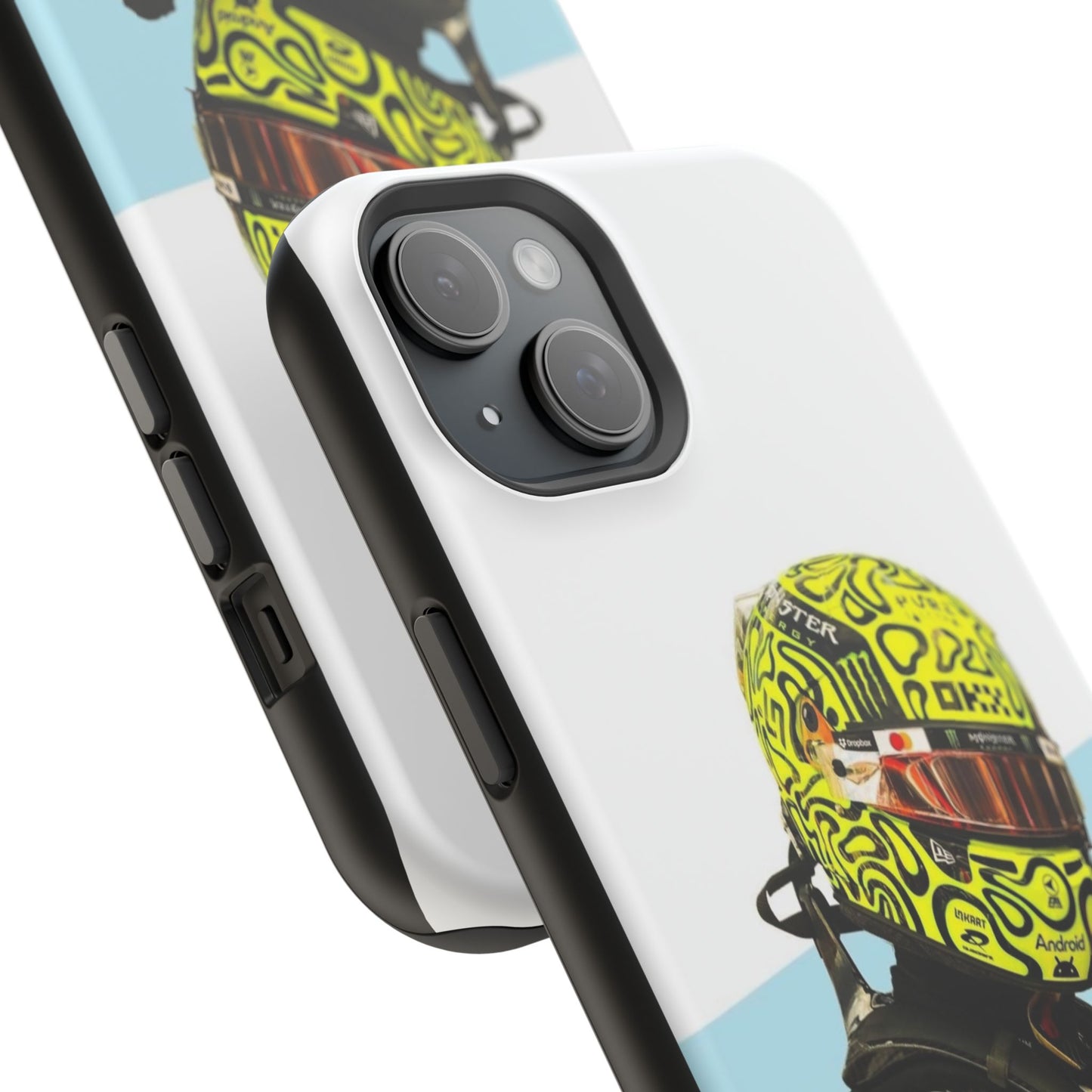 Lando Norris F1 Phone Case – White & Neon Helmet Edition