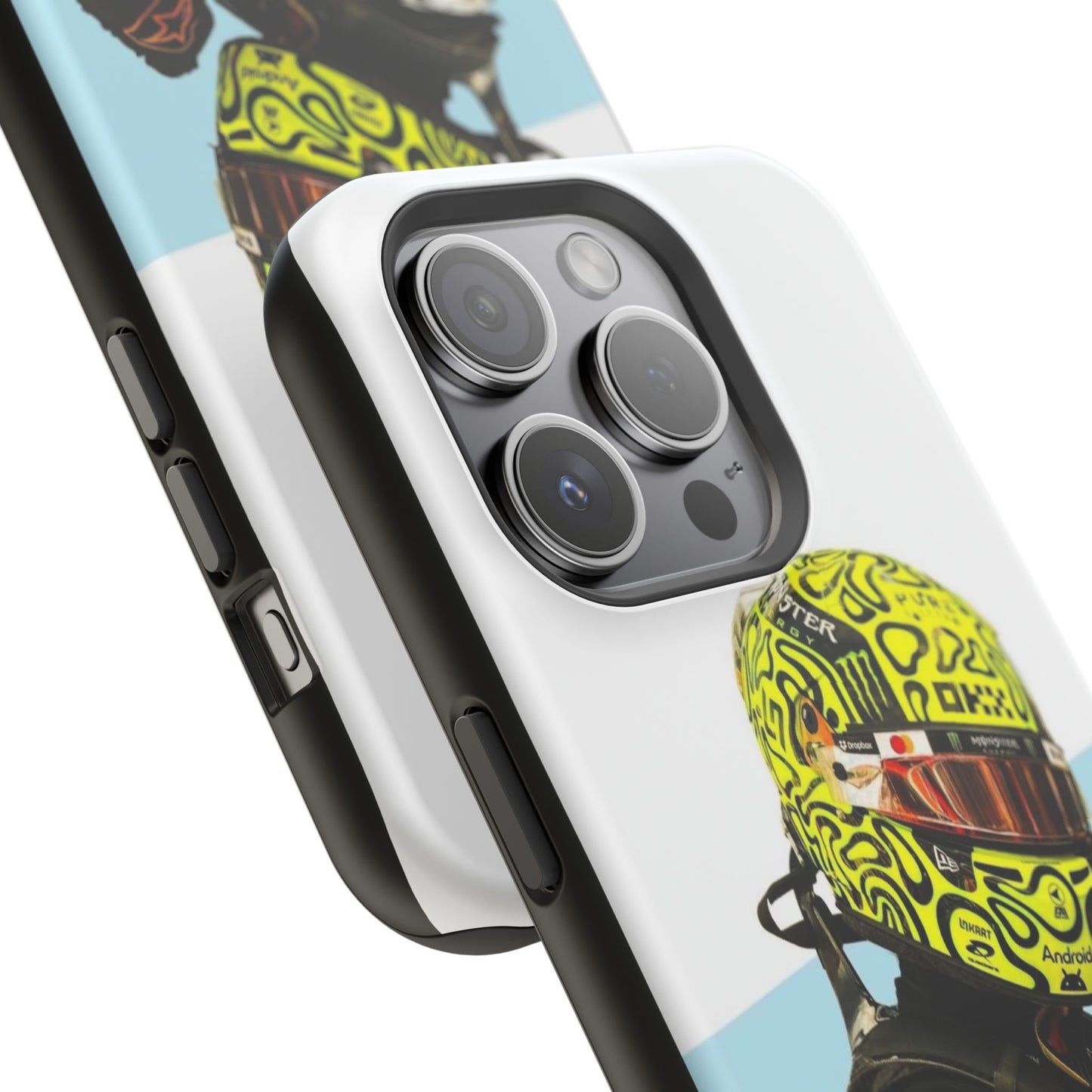 Lando Norris F1 Phone Case – White & Neon Helmet Edition