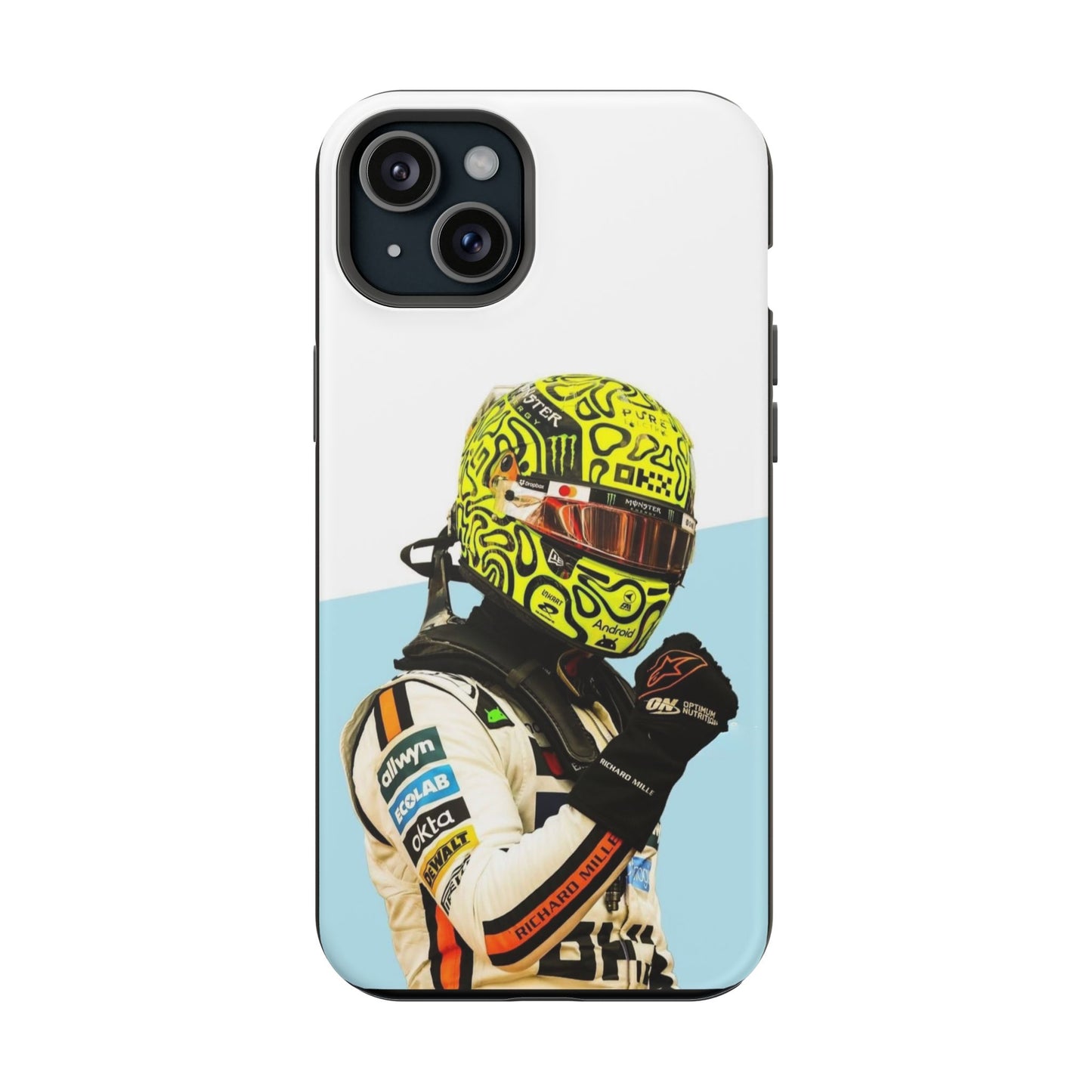 Lando Norris F1 Phone Case – White & Neon Helmet Edition