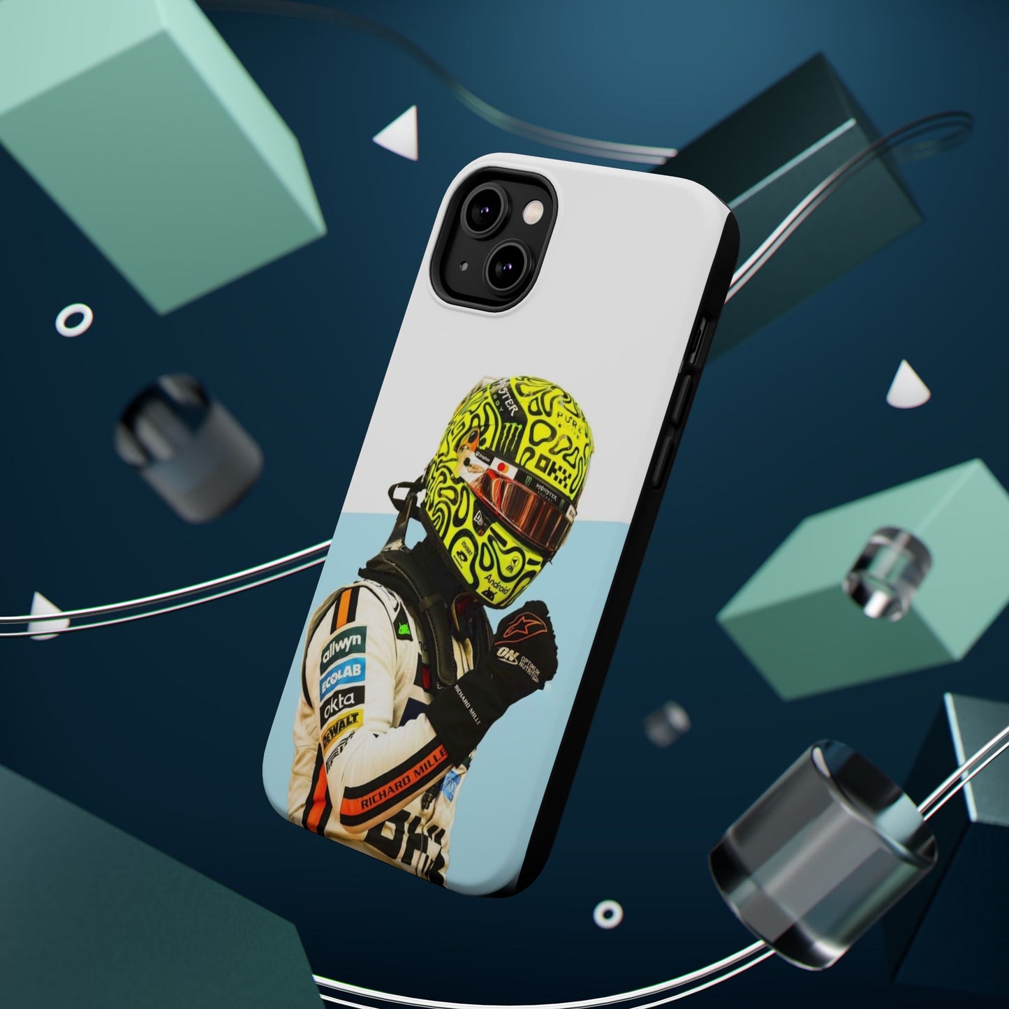 Lando Norris F1 Phone Case – White & Neon Helmet Edition