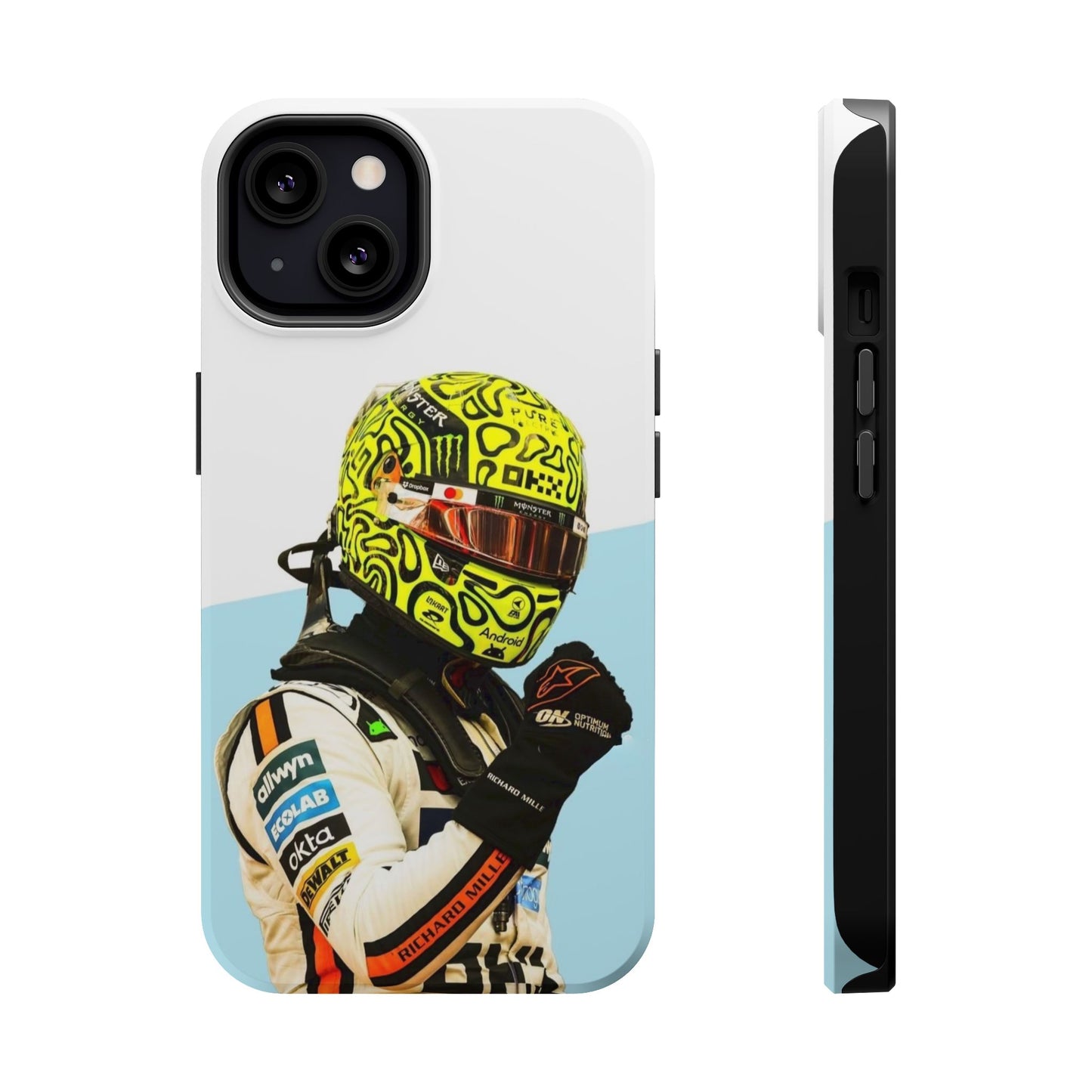 Lando Norris F1 Phone Case – White & Neon Helmet Edition
