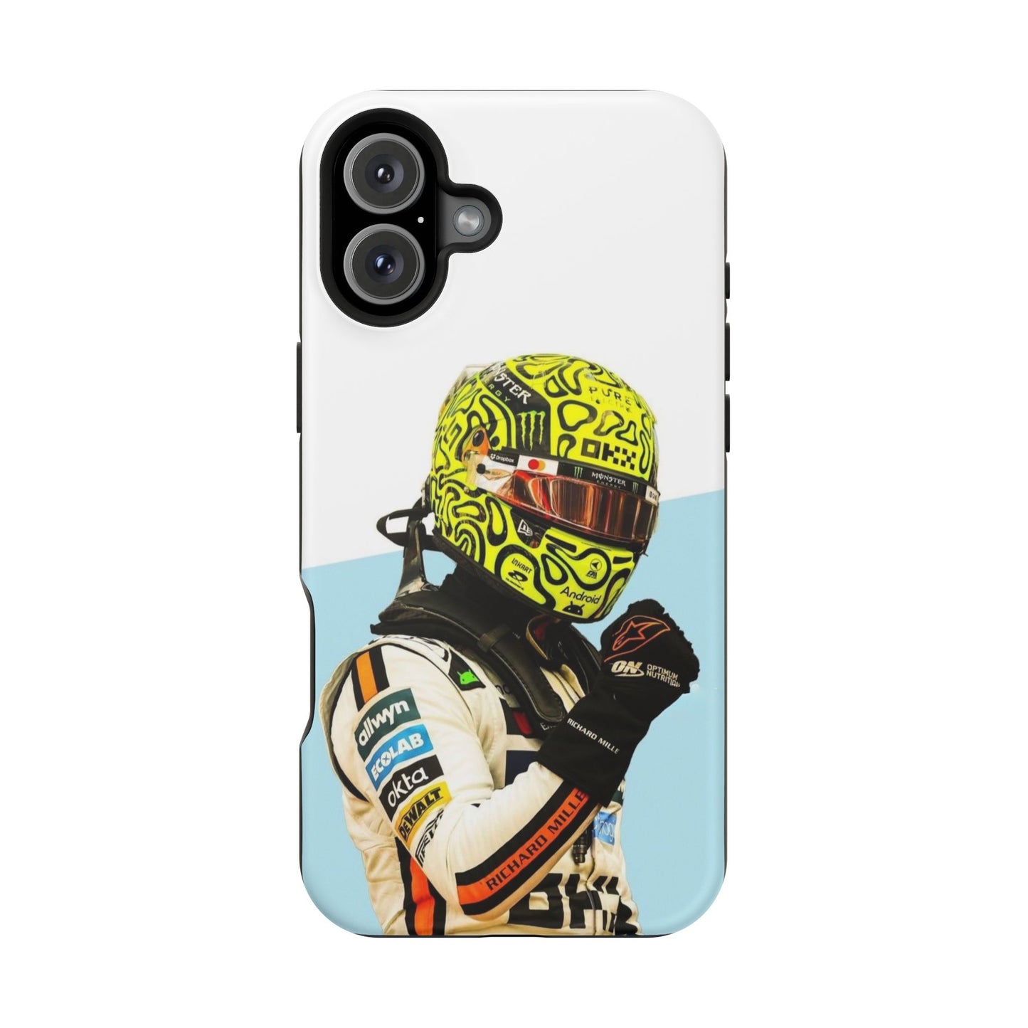 Lando Norris F1 Phone Case – White & Neon Helmet Edition
