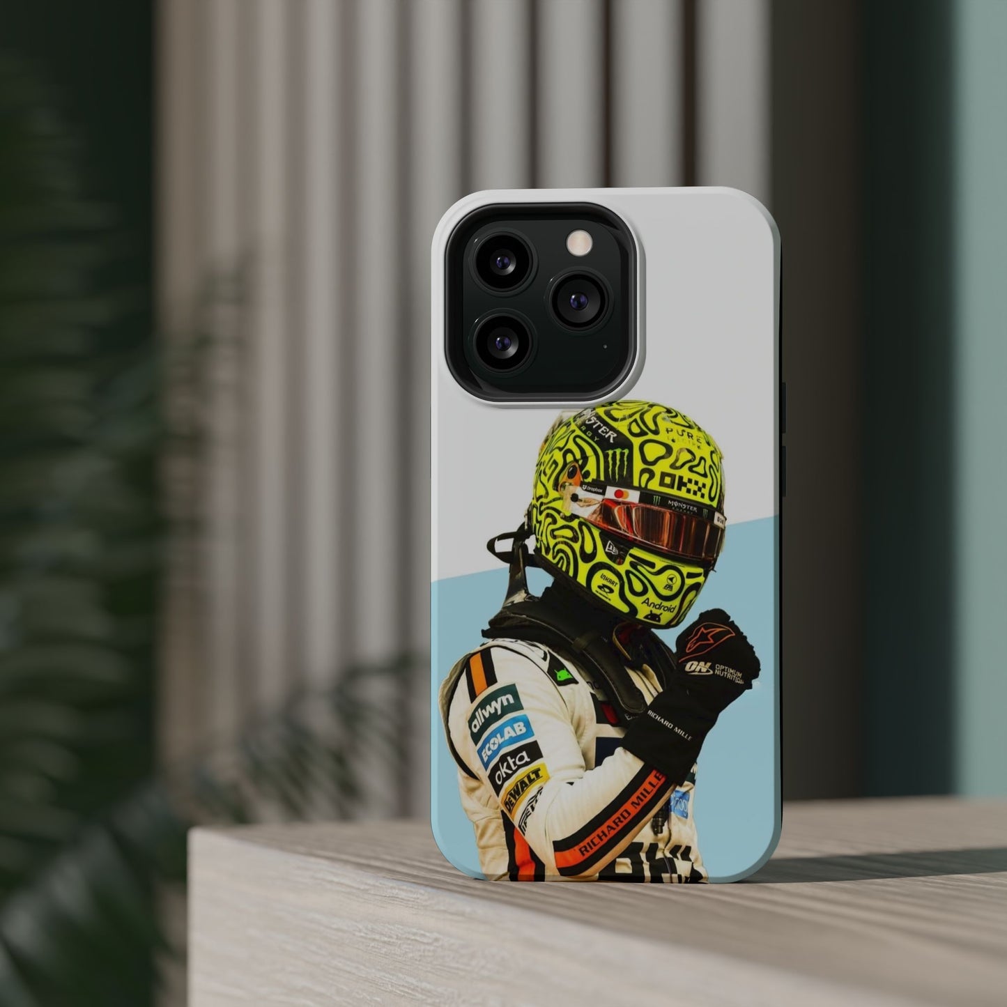 Lando Norris F1 Phone Case – White & Neon Helmet Edition