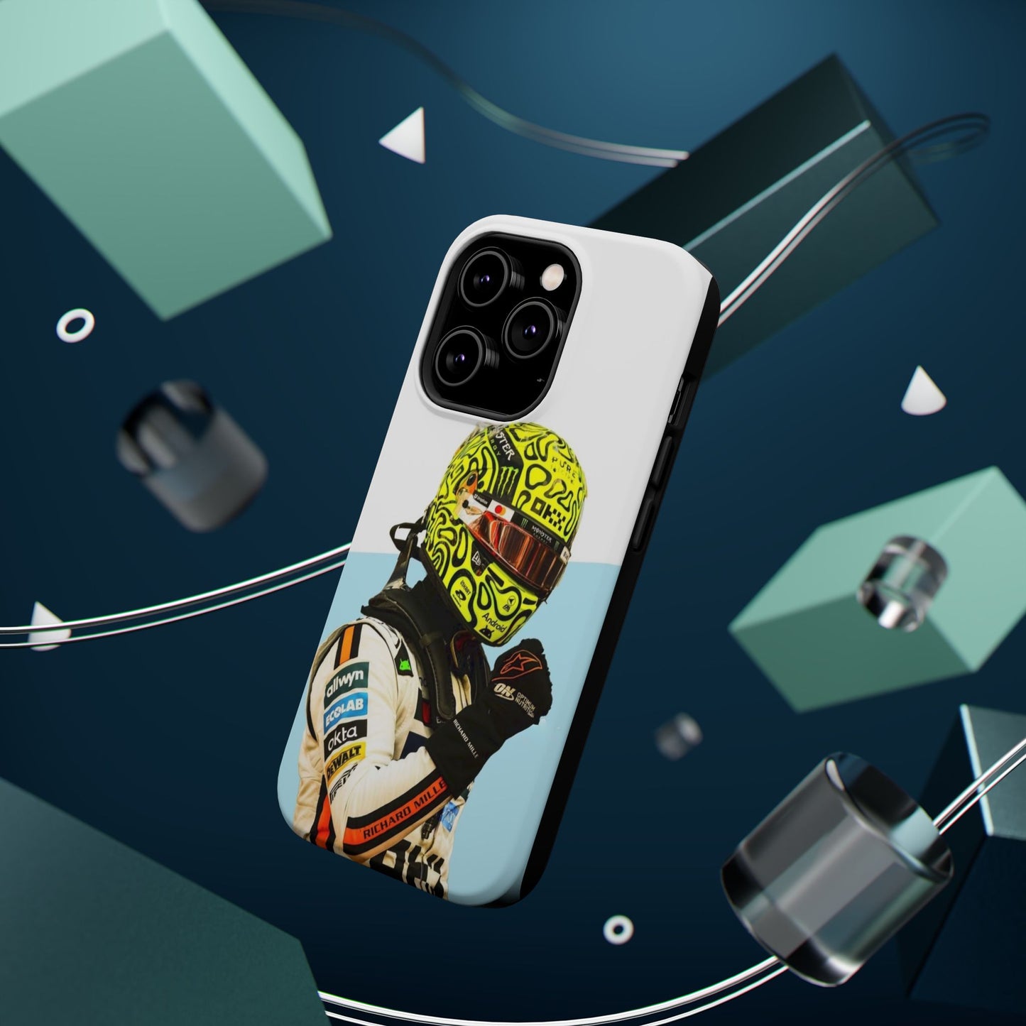 Lando Norris F1 Phone Case – White & Neon Helmet Edition
