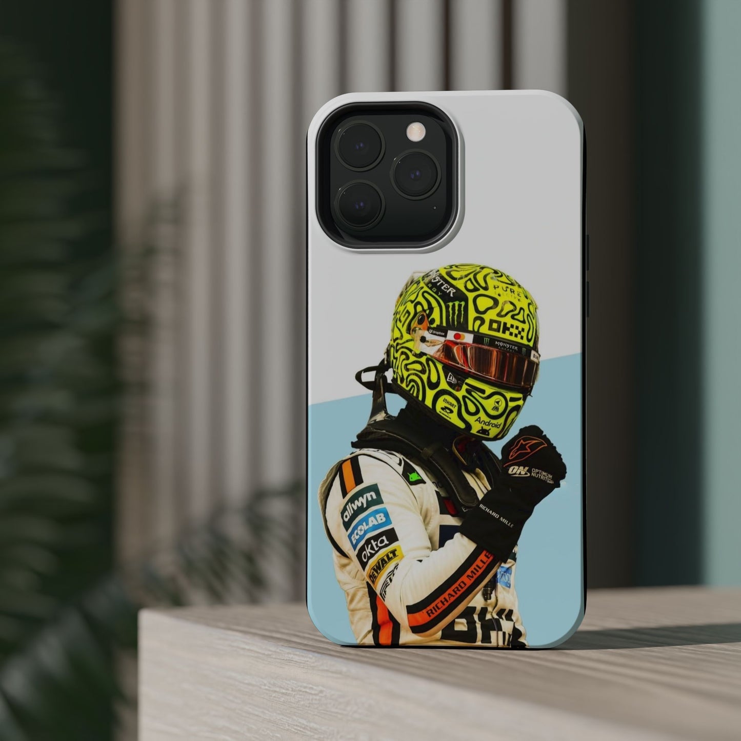Lando Norris F1 Phone Case – White & Neon Helmet Edition