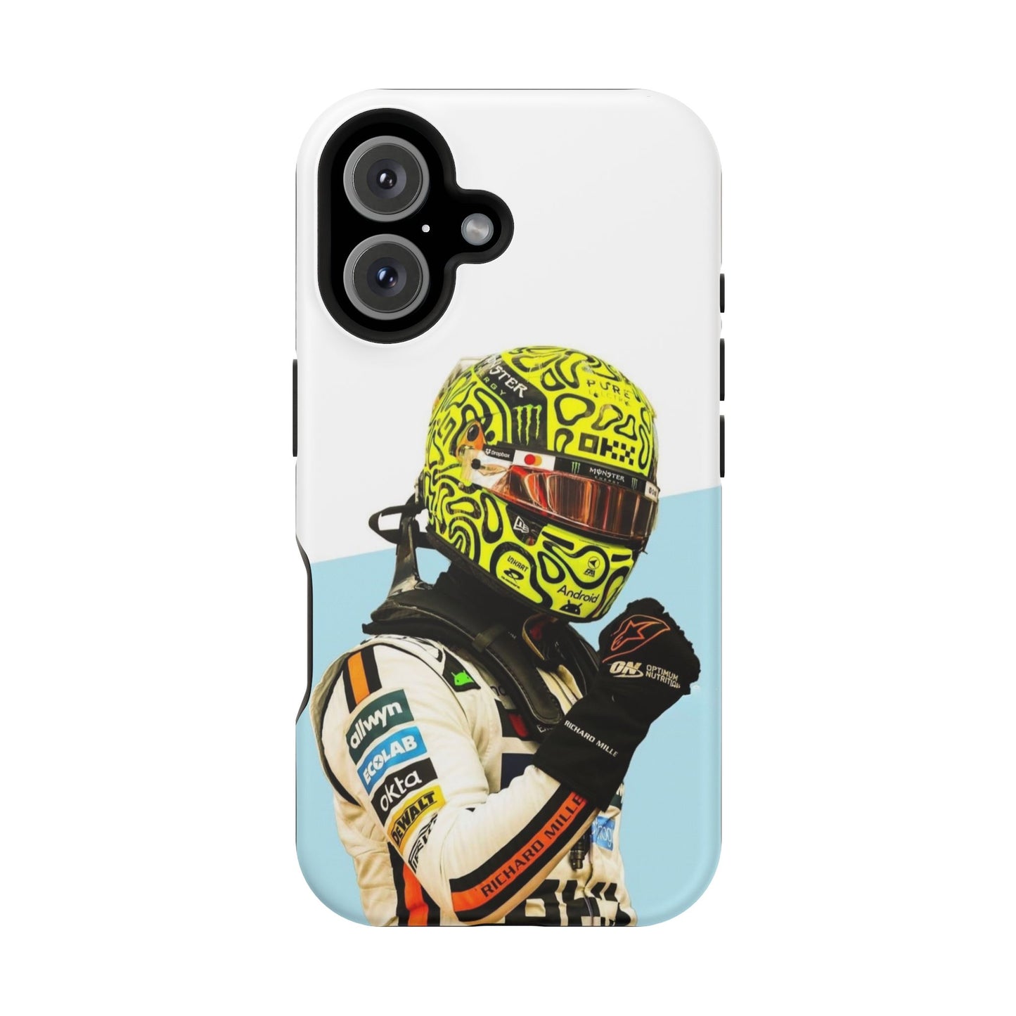Lando Norris F1 Phone Case – White & Neon Helmet Edition