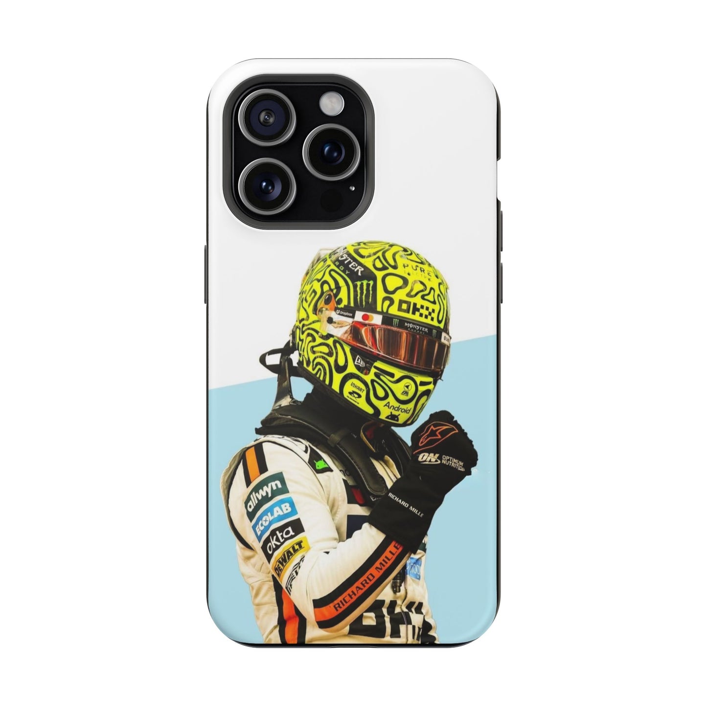 Lando Norris F1 Phone Case – White & Neon Helmet Edition
