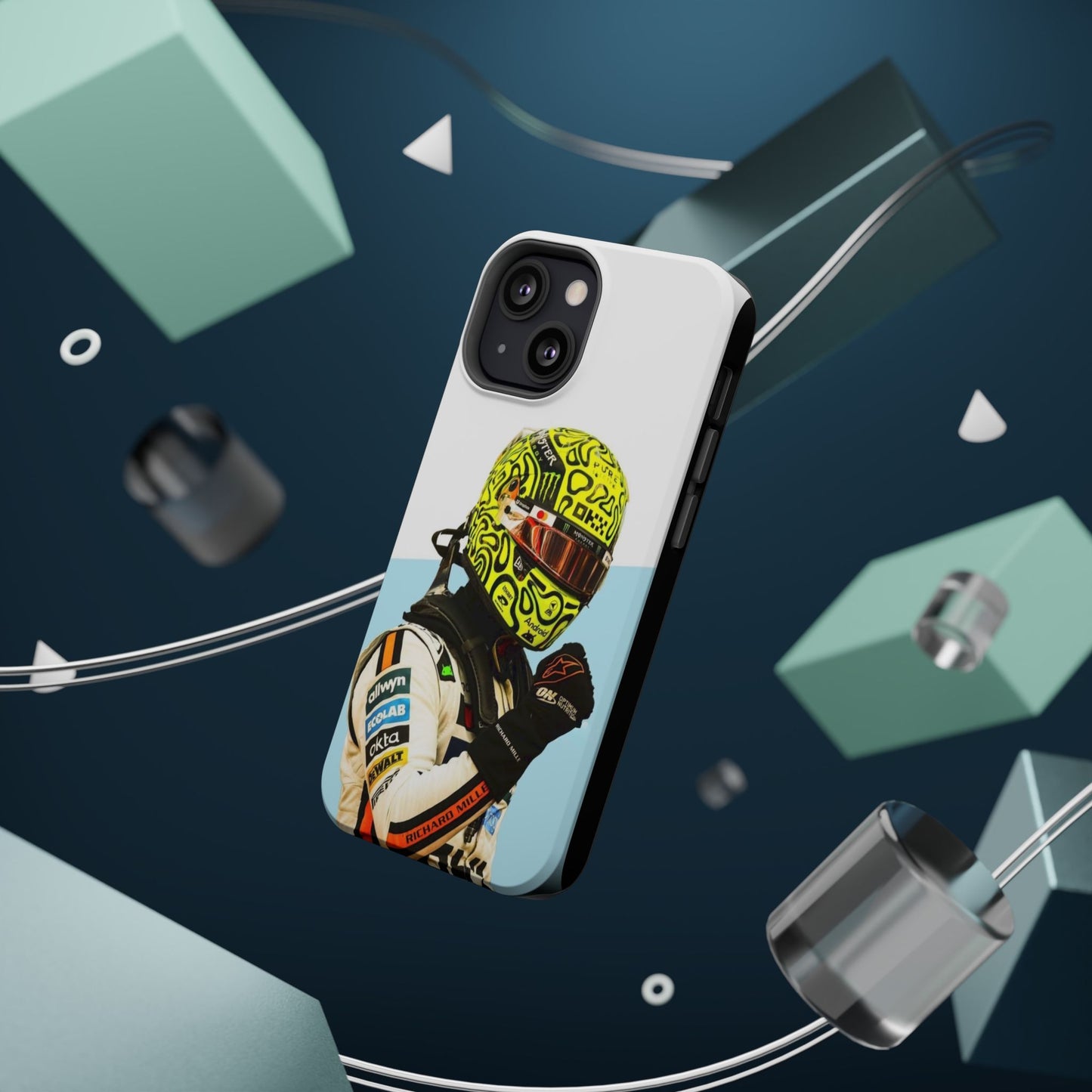 Lando Norris F1 Phone Case – White & Neon Helmet Edition