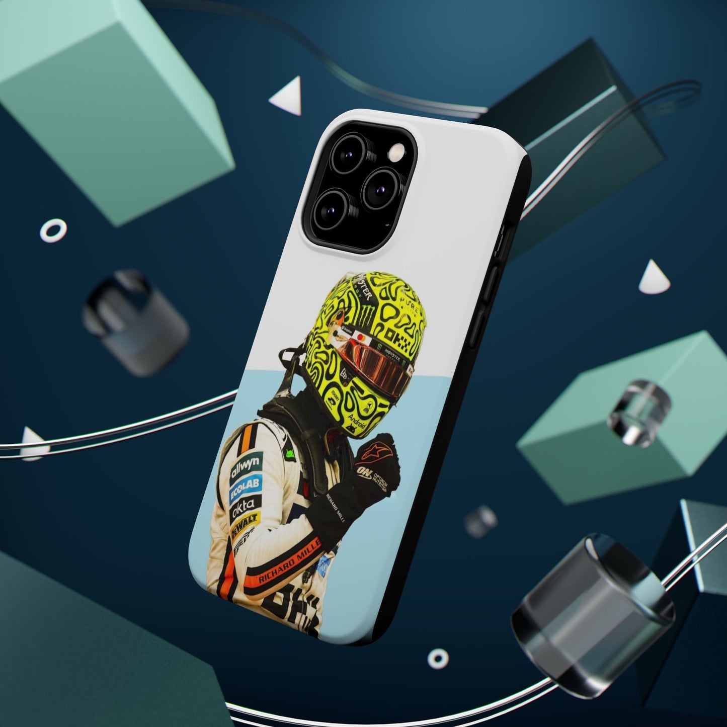 Lando Norris F1 Phone Case – White & Neon Helmet Edition