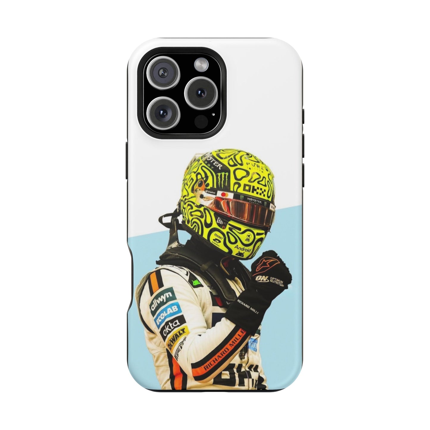 Lando Norris F1 Phone Case – White & Neon Helmet Edition