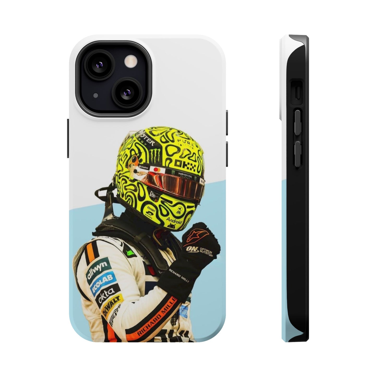 Lando Norris F1 Phone Case – White & Neon Helmet Edition