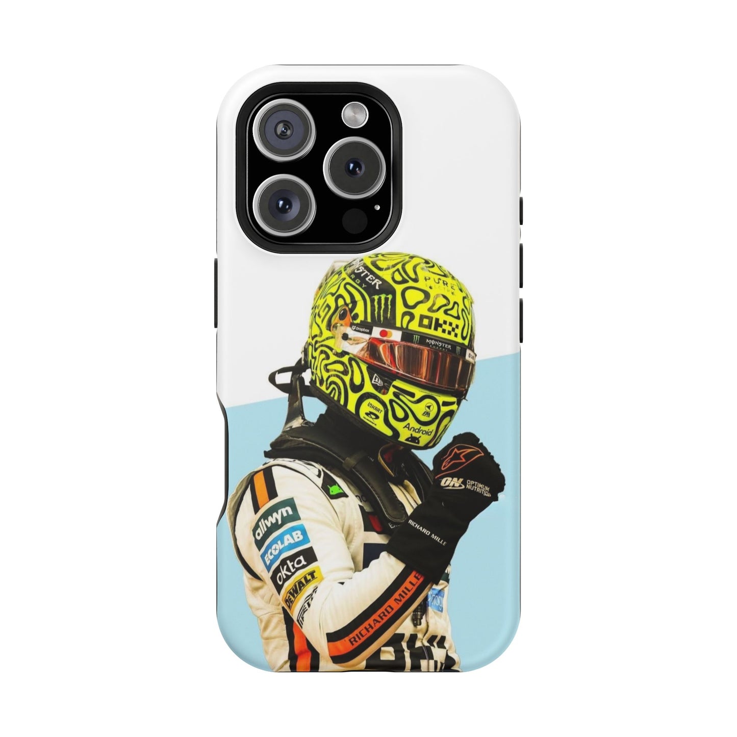 Lando Norris F1 Phone Case – White & Neon Helmet Edition