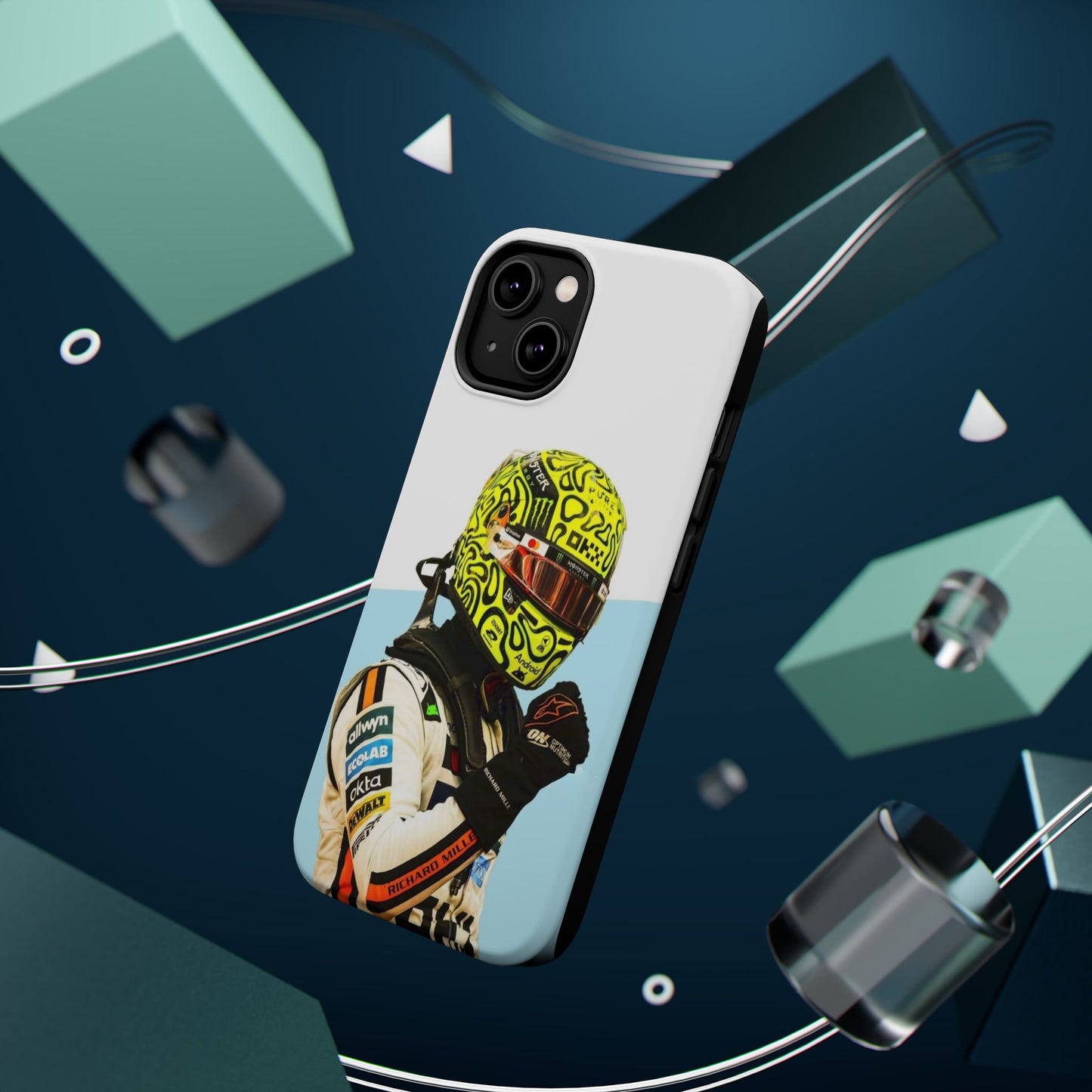 Lando Norris F1 Phone Case – White & Neon Helmet Edition