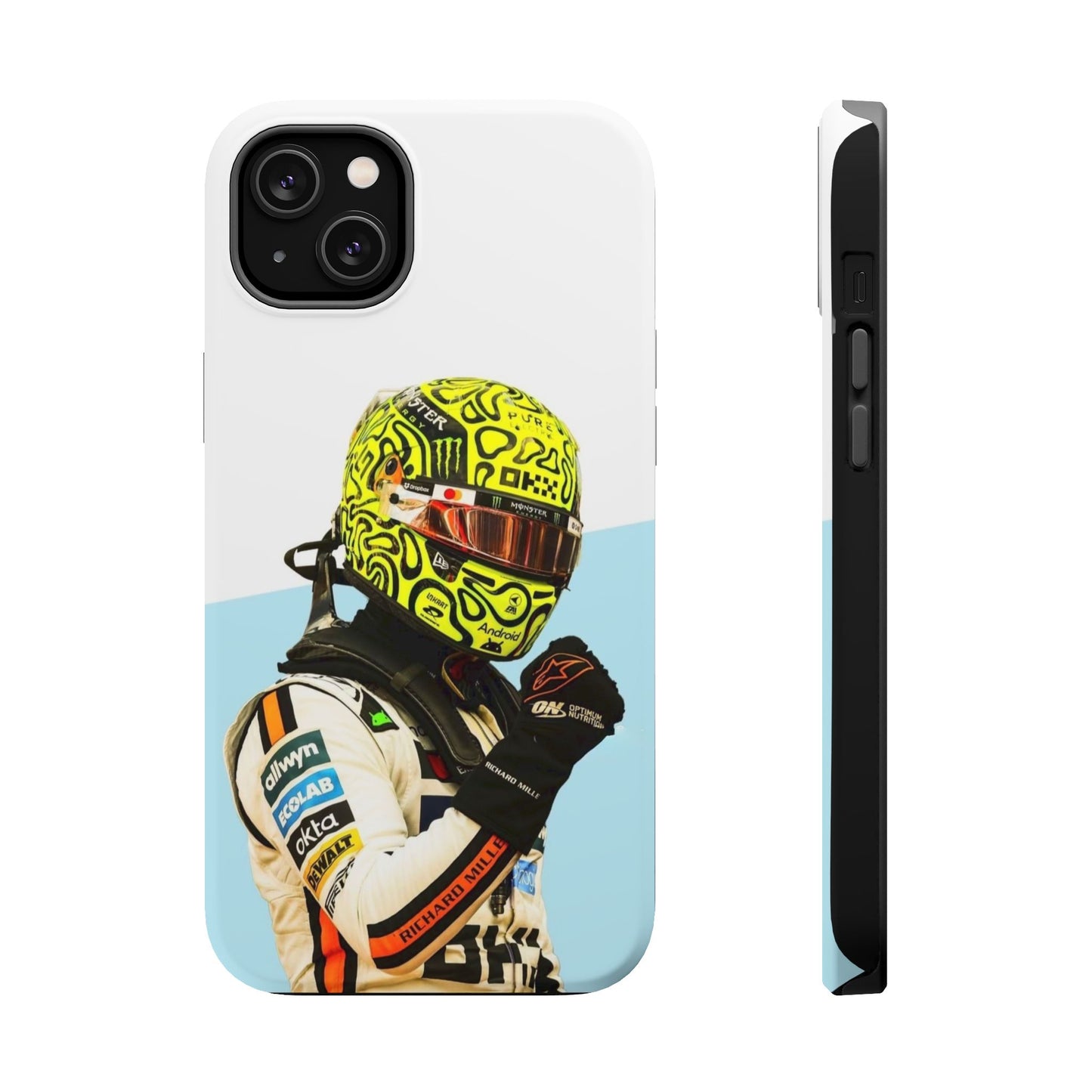 Lando Norris F1 Phone Case – White & Neon Helmet Edition