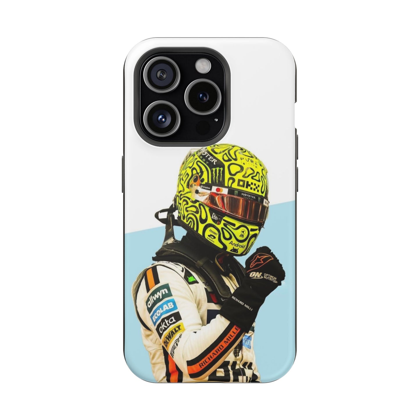 Lando Norris F1 Phone Case – White & Neon Helmet Edition