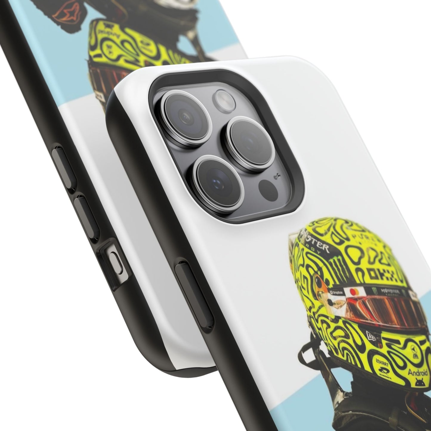 Lando Norris F1 Phone Case – White & Neon Helmet Edition