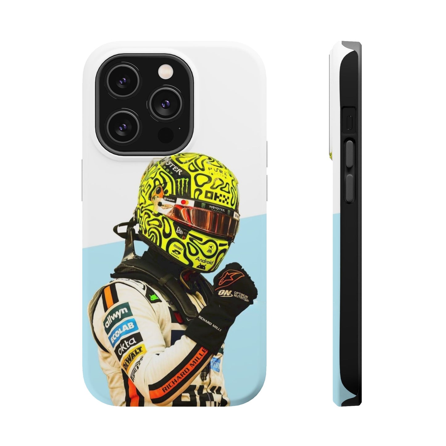 Lando Norris F1 Phone Case – White & Neon Helmet Edition
